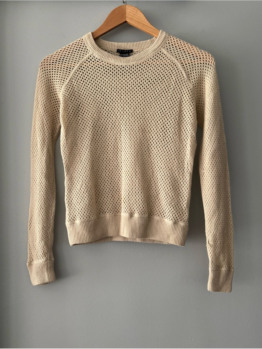 Vintage THEORY Crochet Knit Sheer Silk Cashmere Blend Long Sleeve Sweater Top